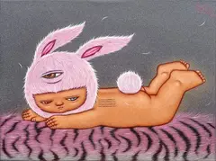 Alex Face, Super Power Rabbit Kid No.1, 2019, Spray, oil and acrylic on linen