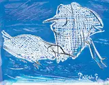 Teisei Sato, Egret, Watercolor and crayon on paper