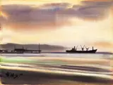 Ferry on the Sea(two-sided painting) by Shiy De-jinn, 1979, Watercolor on paper, sold Dec 2007