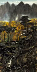 Lin Fengmian, Pines of Mount Huang, 1980-1989, Ink and color on paper