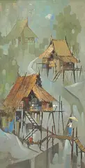 Kid Kosolawat, Thai Houses, 1968, Oil on canvas
