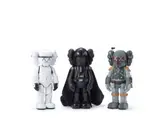 Kaws, Stormtrooper Companion; Darth Vader Companion; Boba Fett Companion (a set of 3), 2008 (left); 2007 (middle); 2013 (right), Mixed media, vinyl, edition of 500