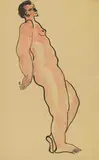 Sanyu, Standing Nude, 1920-1930s, Ink and watercolor on paper