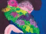 Walasse Ting, Lady with a Fan, Acrylic on  paper mounted on canvas