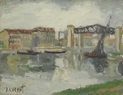 Gabriel Dauchot, Boats, Riverside, Oil on canvas