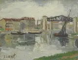 Gabriel Dauchot, Boats, Riverside, Oil on canvas