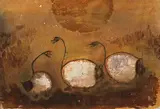 Gooses by Wu Hsueh-Jang & Xue-rang, 2012, Batik on silk cloth, offered Jun 2016