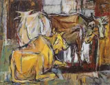 Chen Yin-Hui, Oxen, 1980, Oil on canvas
