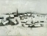 Bernard Gantner, Village sous la neige, Étobon, 1965, Oil on canvas