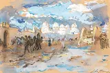Jean Le Mayeur, Sortie de la ville & Vue du Souk 
(a set of 2), Watercolor on paper