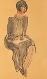 Sanyu, Elegant Lady, 1920s-1930s, Ink and watercolor on paper