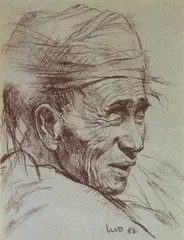 Luo Zhongli, An Old Man, Charcoal on paper