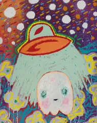 Adam Handler, Ghost Abduction at Bethany Beach, 2021, Oil stick and acrylic on canvas