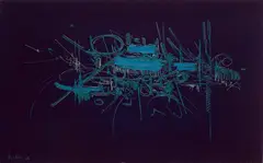 Georges Mathieu, Composition bleue, 1958, Oil on canvas