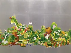 Parade (Giraffe) by Akiko Sumiyoshi, 2021, Mixed, media silver leaf  on board, sold Dec 2022