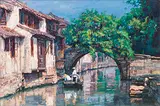 Chen Yifei, Zhou Village, Oil on canvas