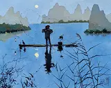Pang Jiun, Moonlight Over the Li River, 2017, Oil on canvas