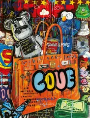 Hermès Bag by Jisbar, 2022, Mixed media on canvas, sold Nov 2025