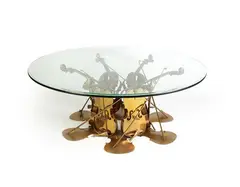 Table Basse de Violons by Arman, 1993, Gilded bronze (golden patina) and glass, ed.8/8, sold Dec 2023
