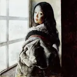 Ai Xuan, Girl in Cottage Window, 1993, Oil on canvas