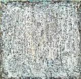 George Chann, White Calligraphy, 1970s, Oil, sumi and collage on paper, mounted on canvas