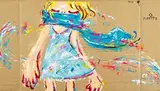 Little Girl with Blue Scarf by Ayako Rokkaku, 2008, Acrylic on cardboard, sold Dec 2018