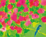 Walasse Ting, Red Flowers with Blue Parrot