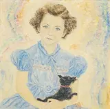 Erwin Dom Osen, Girl with Cat, 1954, Oil on canvas