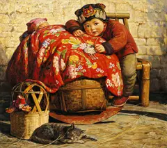 Li Zi Jian, Sibling Love, 1997, Oil on canvas