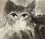Walasse Ting, Cat, Mounted scroll, ink and color on paper