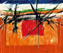 Scarlet Square on Orange by John Way, 2000, Oil on canvas, offered Jun 2011