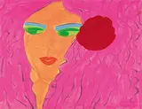 Walasse Ting, Beauty with Pink Hair, c. 1991, Acrylic on paper, mounted onto canvas