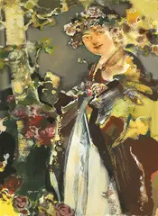 Xia Junna, A Lady among Flowers, 2002, Oil and pastel on paper
