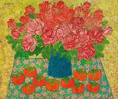 Wu Hao, Roses and Persimmons, 2008, Oil on canvas