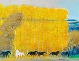 André Brasilier, Chevaux dans la Vallée en automne, 2012, Oil on canvas