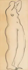 Standing Nude by Sanyu, 1920s-1930s, Ink on paper, sold Dec 2024