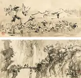 Ran In-ting, Duck Farmer ; Bamboo Raft Bridge 
(a set of 2)