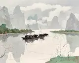 Pang Jiun, Boats on Li River, 2016, Oil on canvas
