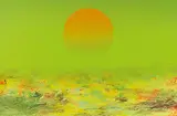 Liu Guosong, Outer Space Series - Sun Arising from Five Flower Pond, 2014, Ink and color on paper