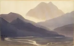 Shiy De-jinn, Distant Mountains and Water, 1980, Watercolor on paper