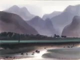 Riverside Dawn by Shiy De-jinn, 1978, Watercolor on paper, sold Jun 2013