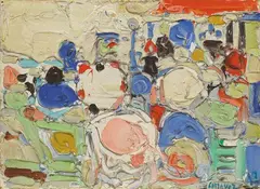 Personnages sur la plage by André Cottavoz, 1958, Oil on canvas mounted onto board, sold Jun 2022