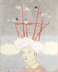 Stéphane Dauthuille, Fool's Head, Children with Birds, 2015, Mixed media on canvas