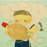 Ikumi Nakada, Gyoza and Soy Sauce-Fish, 2019, Oil on paper with hand-made frame