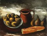 Nature morte aux fruits et à la baguette de pain by Maurice de Vlaminck, c. 1950, Oil on canvas, sold May 2015