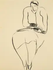 Sanyu, Lady Reading, 1920s-1930s, Ink on paper