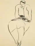 Lady Reading by Sanyu, 1920s-1930s, Ink on paper, sold Jun 2019