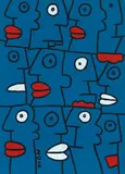 Manifest Fast Form Blue Red and White by Thierry Noir, 2016, Acrylic on canvas, sold Dec 2022