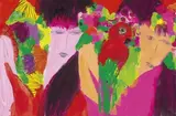 Ladies with a Parrot by Walasse Ting, Acrylic on paper mounted onto canvas, sold Dec 2013