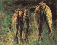 Wei Tianlin, Fish, Oil on masonite
